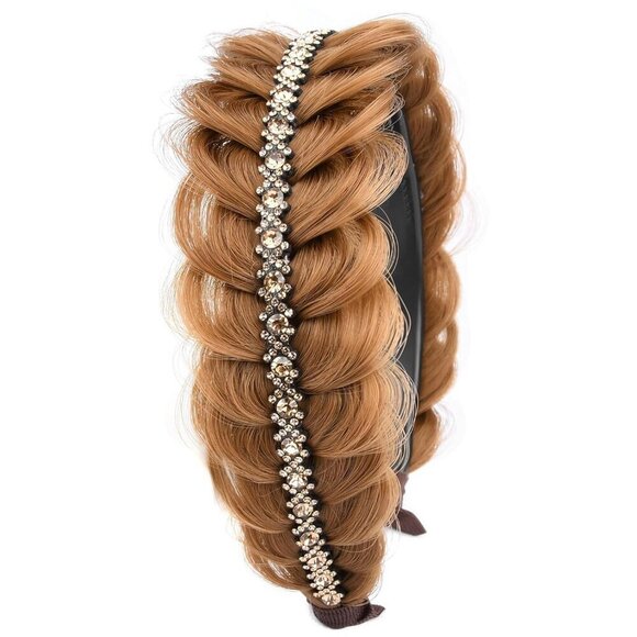 Synthetic Hair Headband Wide Braid Dark Strawberry Blonde 2 Inch for Adults